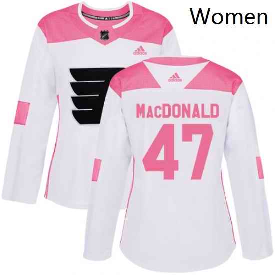 Womens Adidas Philadelphia Flyers 47 Andrew MacDonald Authentic WhitePink Fashion NHL Jersey